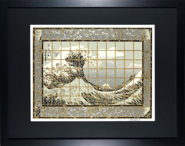 Gray Wave - 14" x 18" Framed, Matted Washi Mosaic picture