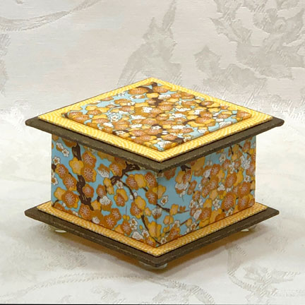 Light Blue Cherry Washi Covered Box, 4.5"x 4.5" (brim to brim); 3.25" tall