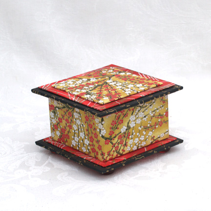 Yellow Cherry Washi Covered Box, 4.5"x 4.5" (brim to brim); 3.25" tall picture