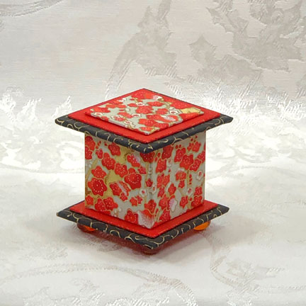 Fire Cherry Washi Covered Box, 3"x3" (brim to brim); 3.38" tall