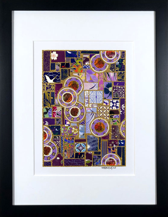 Purple Coins - 9"x12" Framed, Matted Washi Mosaic