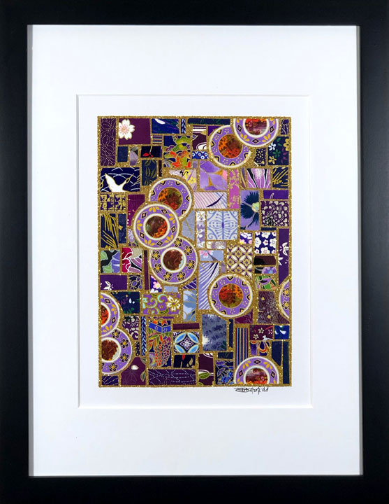 Purple Coins - 9"x12" Framed, Matted Washi Mosaic picture