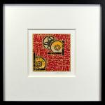 Coins on Red - 8"x8" Framed, Matted Washi Mosaic