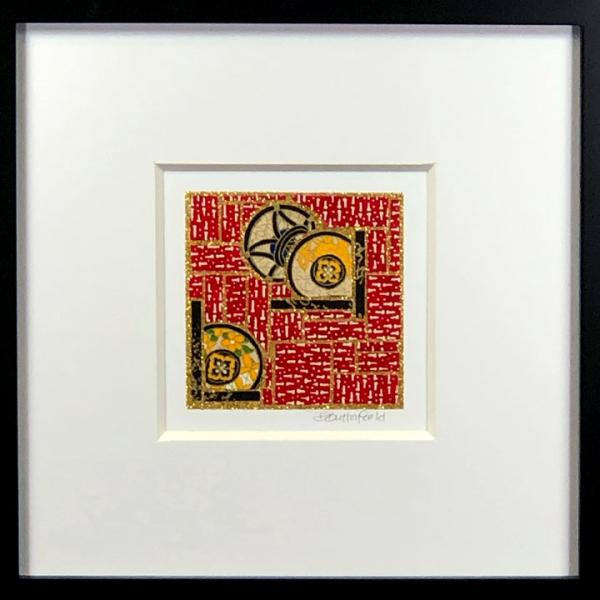 Coins on Red - 8"x8" Framed, Matted Washi Mosaic