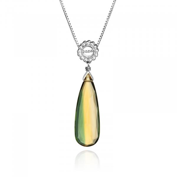 Large Teardrop Quartz Necklace Bicolor Green and Yellow picture