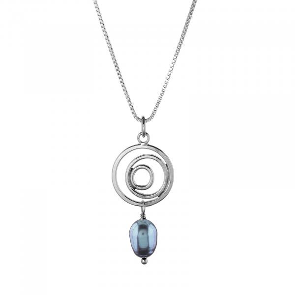 Organic Circle Necklace, Peacock Gray Pearl