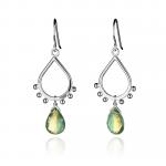 Small Teardrop Earrings Silver Ball Accents, Yellow & Green Bicolor Quartz