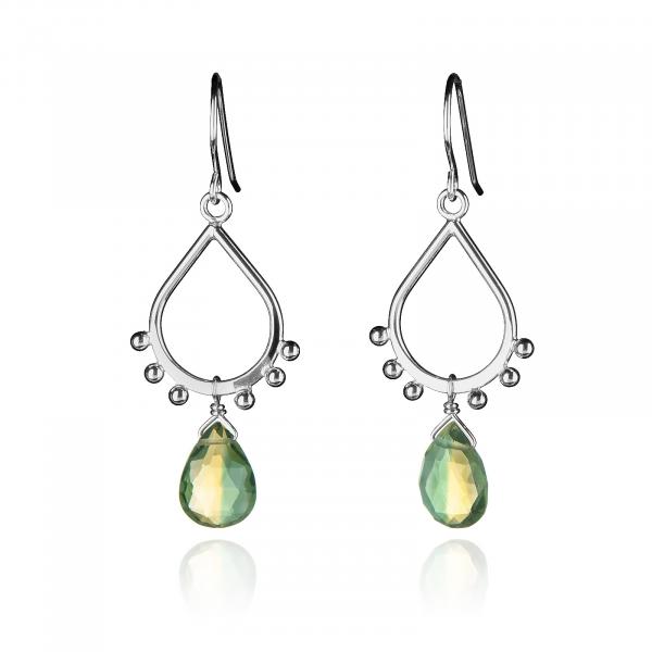 Small Teardrop Earrings Silver Ball Accents, Yellow & Green Bicolor Quartz picture