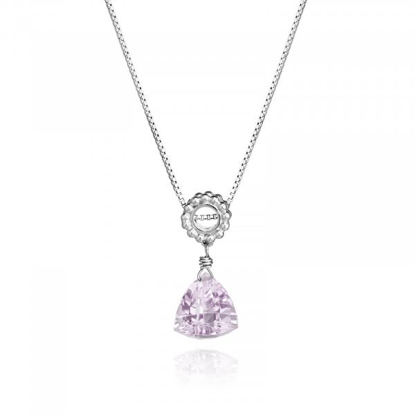 Trillion Pink Amethyst Designer Necklace Sterling Silver