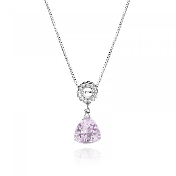 Trillion Pink Amethyst Designer Necklace Sterling Silver picture