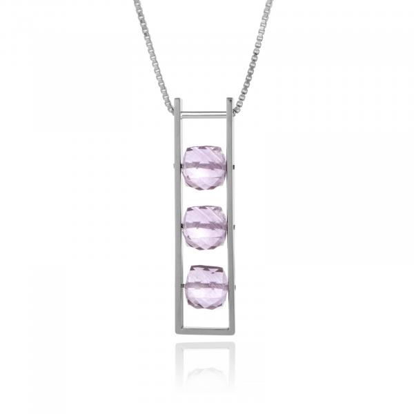 Contemporary Rectangle Necklace Pink Amethyst Square Cube