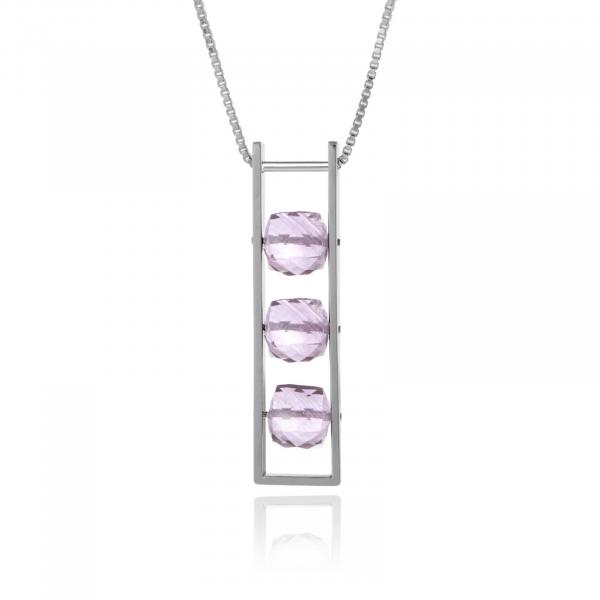 Contemporary Rectangle Necklace Pink Amethyst Square Cube picture