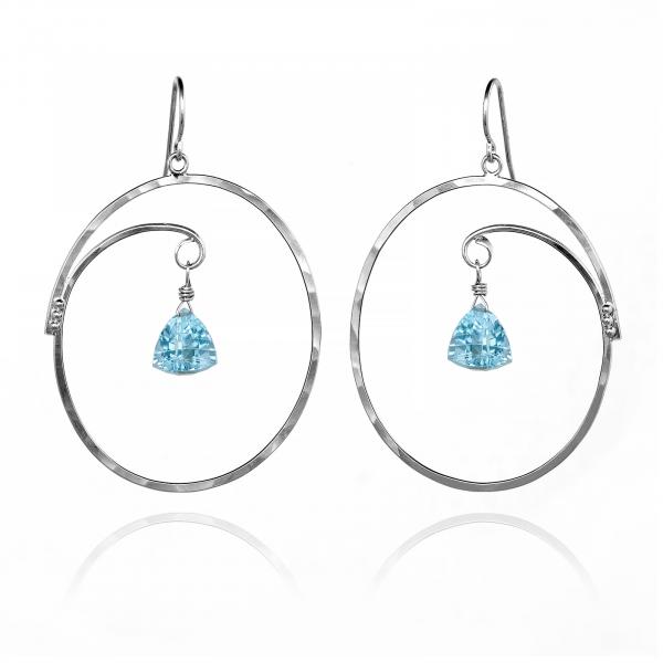 Large Oval Hoop Earrings Trillion Sky Blue Topaz picture