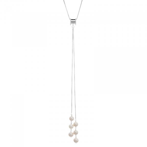 Dangling Long White Pearl Necklace Sterling Silver
