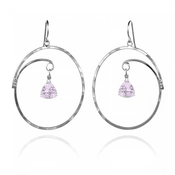 Large Oval Hoop Earrings Trillion Pink Amethyst picture