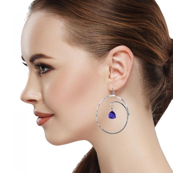 Large Oval Hoop Earrings Purple Amethyst picture