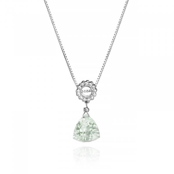 Trillion Green Amethyst Designer Necklace Sterling Silver