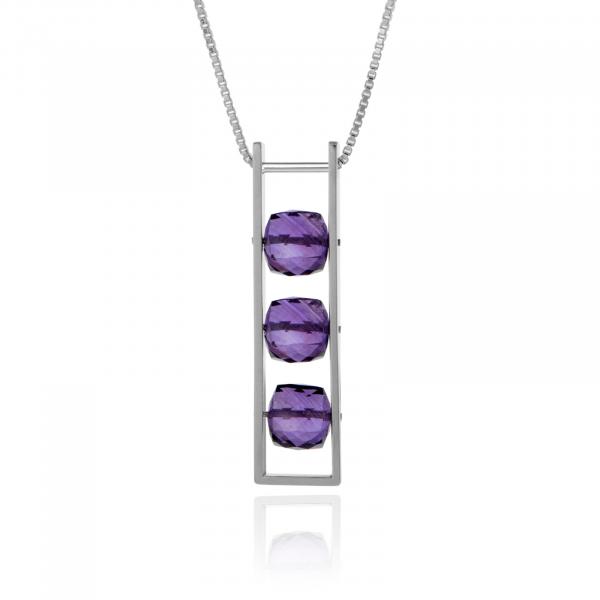 Contemporary Rectangle Necklace Purple Amethyst Square Cube