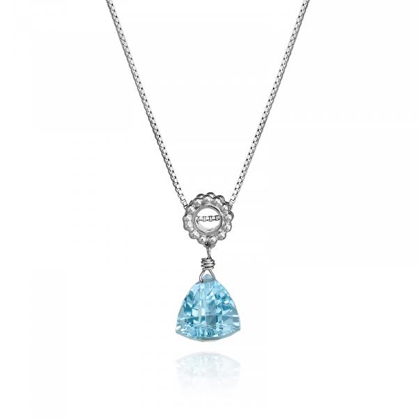 Trillion Sky Blue Topaz Designer Necklace Sterling Silver