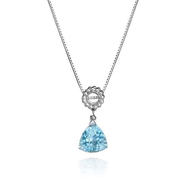 Trillion Sky Blue Topaz Designer Necklace Sterling Silver picture