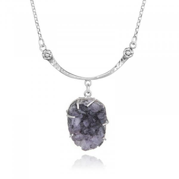 Hammered Curved Bar Necklace Amethyst Geode Drop picture