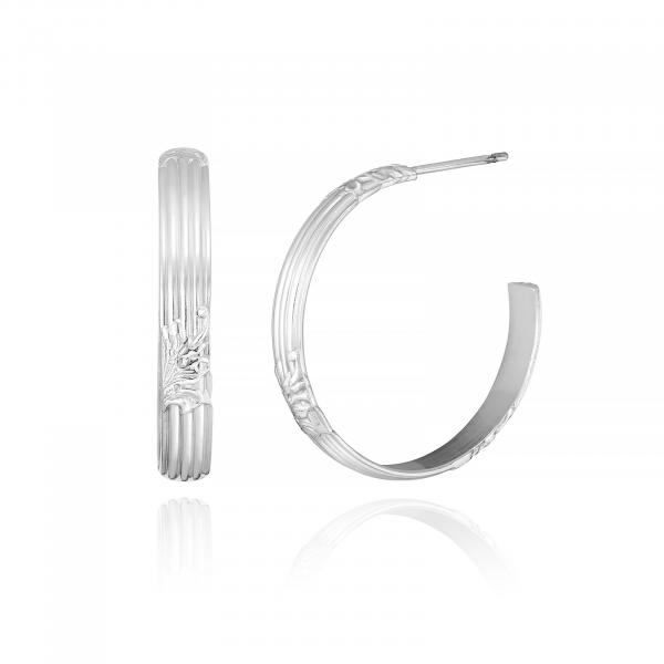 Sterling Silver 1 Inch Hoop Earrings Stripes and Foliage