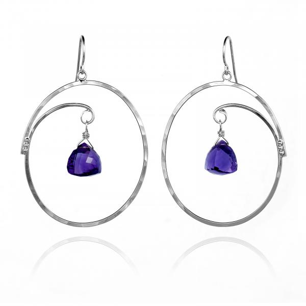 Large Oval Hoop Earrings Purple Amethyst