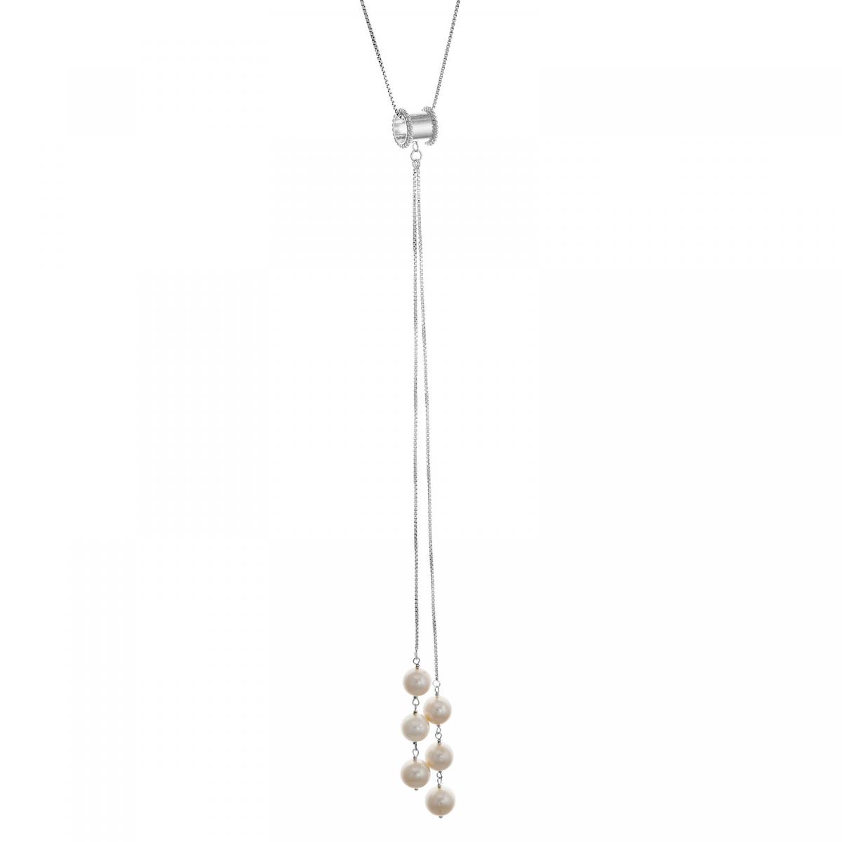 Dangling Long White Pearl Necklace Sterling Silver picture