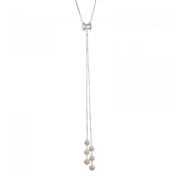 Dangling Long White Pearl Necklace Sterling Silver picture