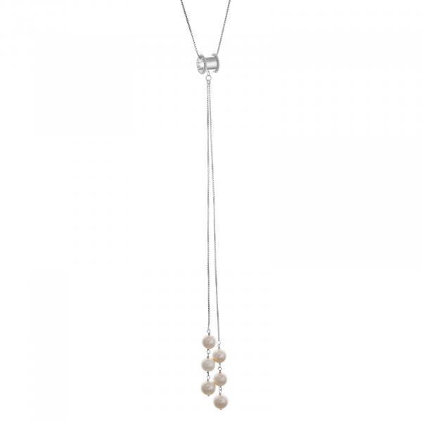 Dangling Long White Pearl Necklace Sterling Silver picture