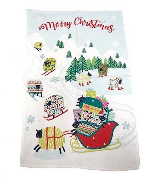 Sheep holiday tea towel