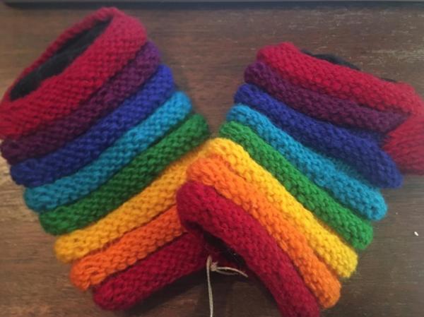 Hand mitts fleece lined rainbow wool picture