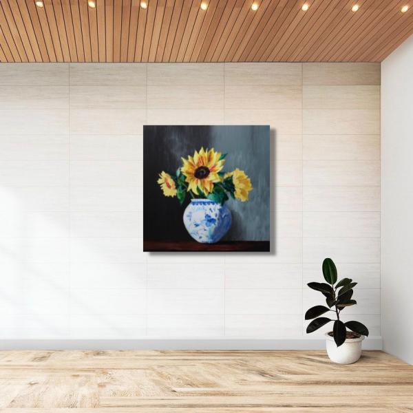 Sunflowers in Blue - original oil painting picture