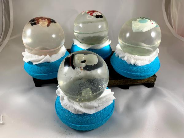 Holiday Snow Globe Bath Bombs | Bath Bombs for Kids | Stocking Stuffers | Glitter Bouncy Ball Toy with Bath Bomb | With Bubble Frosting picture