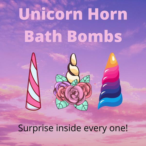 Cotton Candy Unicorn Horn Bath Bombs with Surprise Inside, Bath Bombs for Kids with Toys