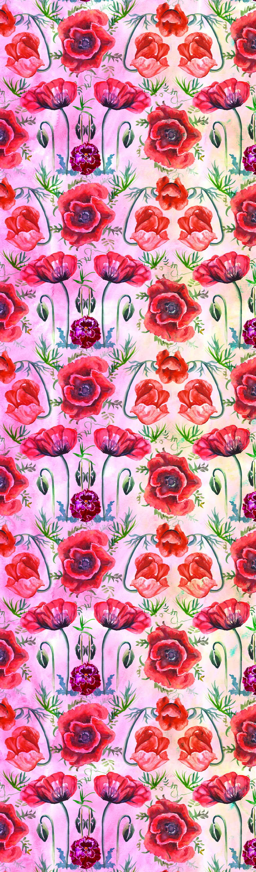 Peach Poppies, 100% Silk Chiffon Scarf picture