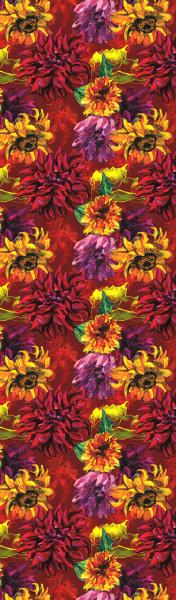 Sunflowers & Dahlias on Red, 100% Silk Chiffon Scarf picture