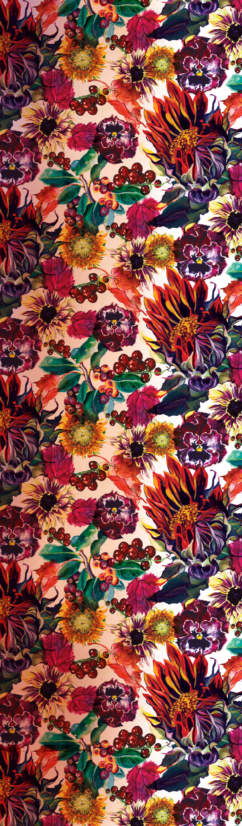 Sunflowers, Leaves & Berries, 100% Silk Chiffon Scarf picture