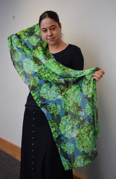 Green Hydrangeas, 100% Silk Chiffon Scarf picture