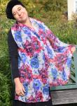 Blue & Magenta Poppies, 100% Silk Chiffon Scarf