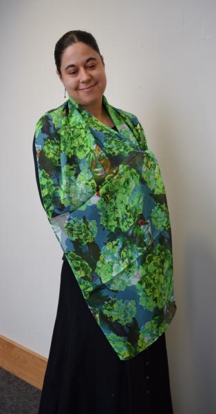 Green Hydrangeas, 100% Silk Chiffon Scarf