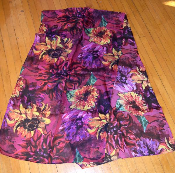 Sunflowers & Dahlias on Burgundy, 100% Silk Chiffon Scarf picture