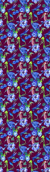 Hummingbirds & Blue Flowers on Burgundy, 100% Silk Chiffon Scarf picture