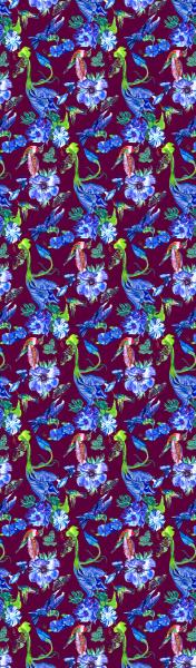 Hummingbirds & Blue Flowers on Burgundy, 100% Silk Chiffon Scarf picture