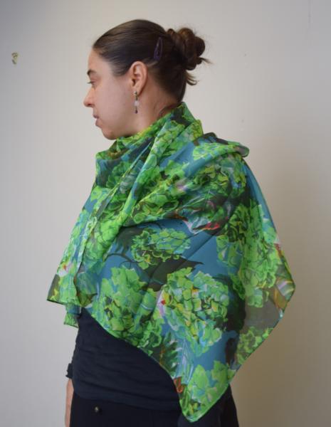 Green Hydrangeas, 100% Silk Chiffon Scarf picture