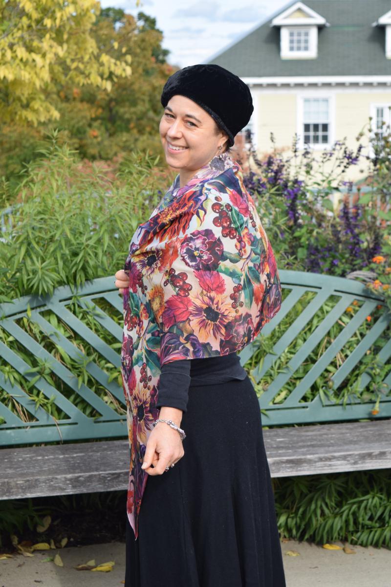 Sunflowers, Leaves & Berries, 100% Silk Chiffon Scarf picture