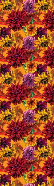 Sunflowers & Dahlias on Golden Orange, 100% Silk Chiffon Scarf picture