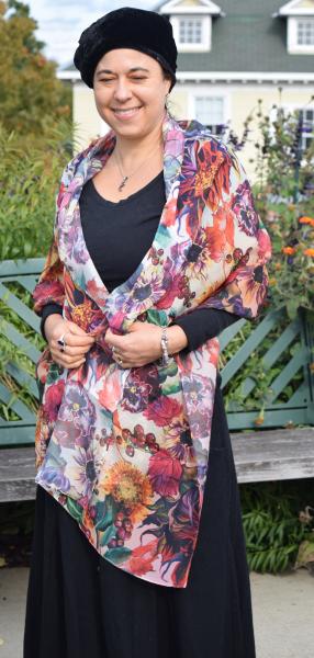Sunflowers, Leaves & Berries, 100% Silk Chiffon Scarf picture