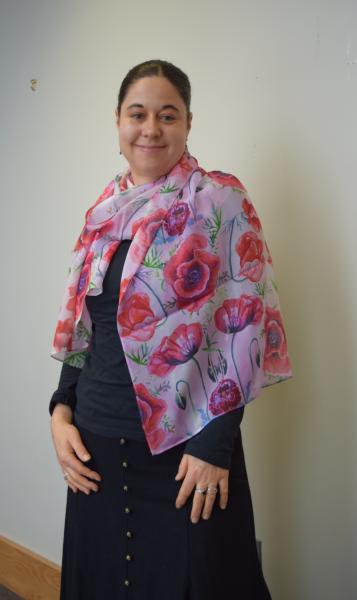 Peach Poppies, 100% Silk Chiffon Scarf picture