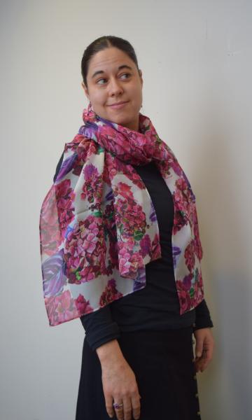 Rose Red Hydrangeas, 100% Silk Chiffon Scarf picture